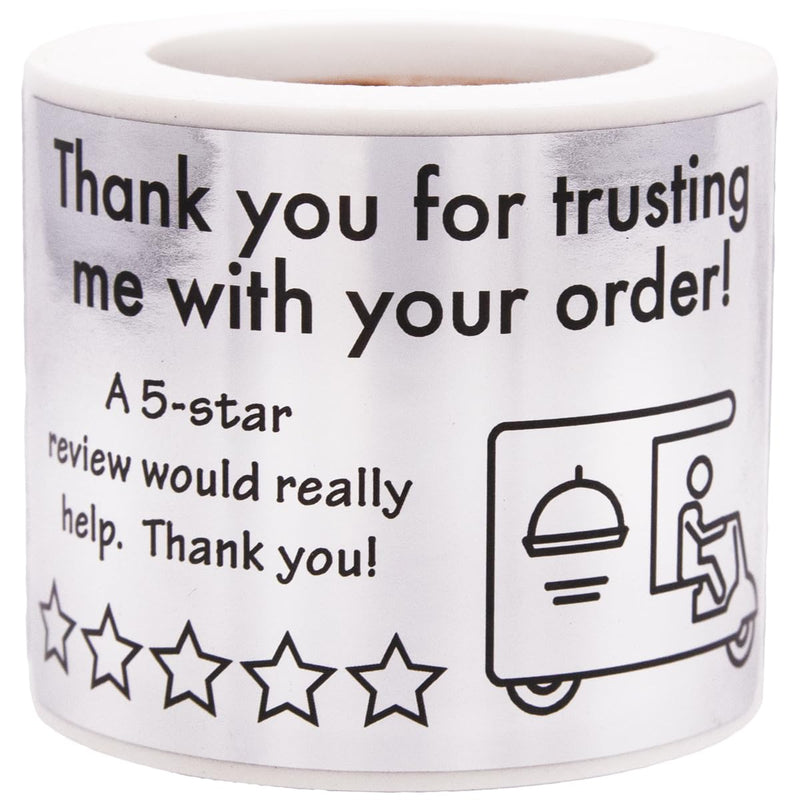 Thank You for Your Order 5 Star Food Delivery Labels 1.5 x 2.5 Inch 100 Total Stickers