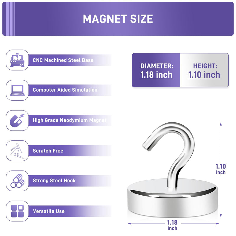 [Australia - AusPower] - Neosmuk Magnetic Hooks Heavy Duty,100lb Super Strong Magnet with Hooks for Cruise Cabins, Large Metal Hooks for Hanging on Fridge,Extra Strong Magnet Hanger for Ship Walls, 6 Pack Silver 1.18" Magnetic Hooks 
