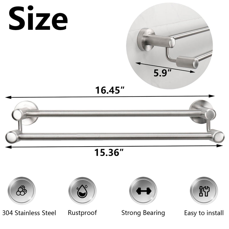 TocTen Double Bath Towel Bar - Thicken SUS304 Stainless Steel Towel Rack for Bathroom, Bathroom Accessories Double Towel Rod Heavy Duty Wall Mounted Towel Holder (Brushed Nickel, 16 in) Brushed Nickel Round 16 Inch