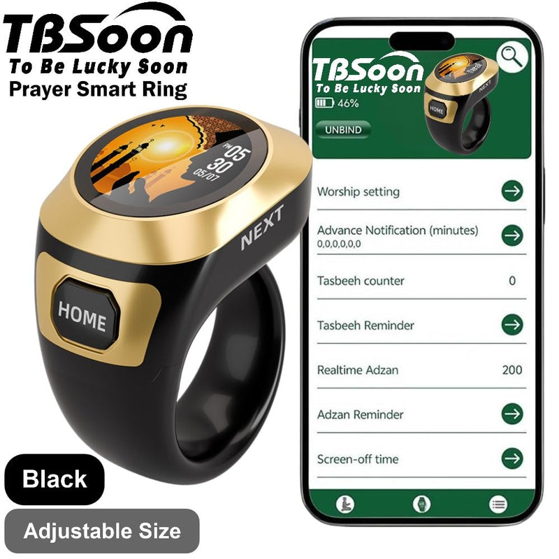 Color Screen Tasbih Smart Ring,Tasbeeh Counters,Prayer Smart Ring,Replaceable Pictures,Electronic Rosary,Forgiveness ring,Large Battery,Large Screen Display,Eid al-Fitr Eid al-Adha Ramadan Gift Black