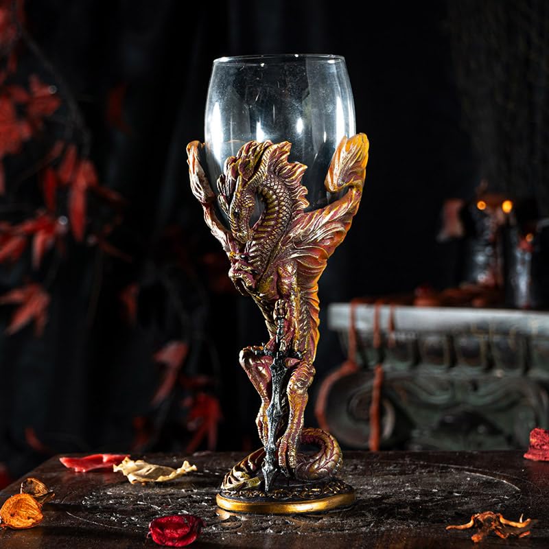 Pacific Giftware The Reptilian Eye Dragon Wine Glass Goblet Chalice 7oz Medieval Dungeons and Dragons Wine Cup Gift with Green Reptilian Eye Design (Yellow Medieval Dragon Blade)
