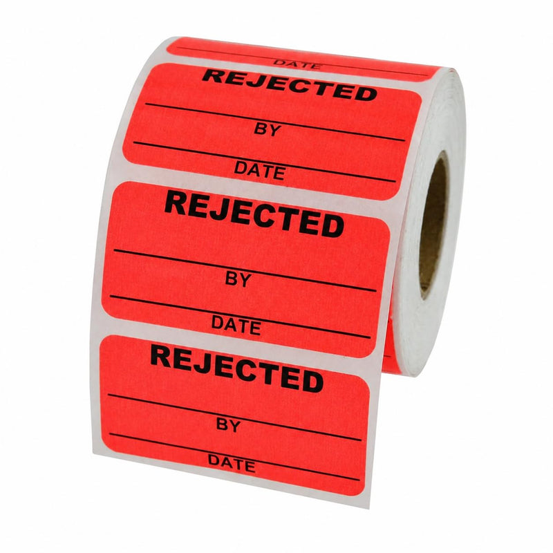 Rejected Inventory Labels, 2” x 1”, 500 Labels/Roll | Indicate Inventory or Retail Products that Do Not Pass Inspection - Fluorescent Red | LabelValue Brand