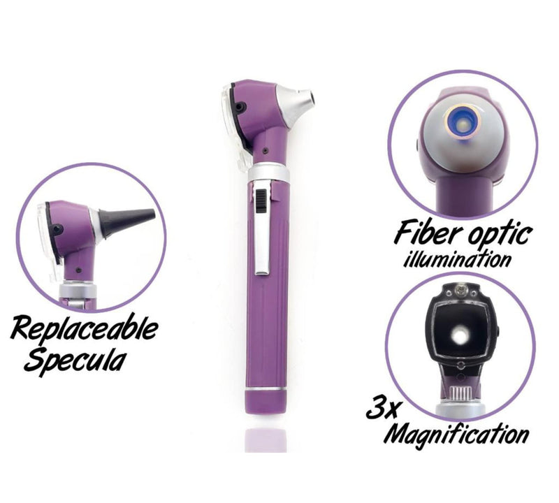 [Australia - AusPower] - Brilliance German Fiber Optic Otoscope - Professional Ear Scope with LED Light and Speculum for Ear Examination and Diagnosis - Ideal for Professional and Home Use - Purple Color 