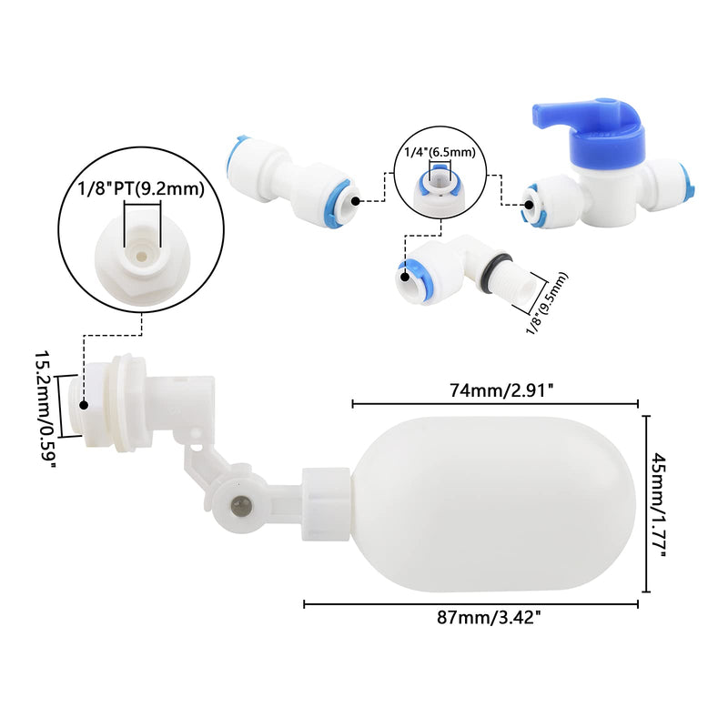 [Australia - AusPower] - 20 Pack Adjustable 1/4" Float Ball Valve Kit with Push-In Quick Connect Fittings for Water Filter/Purification Tanks 