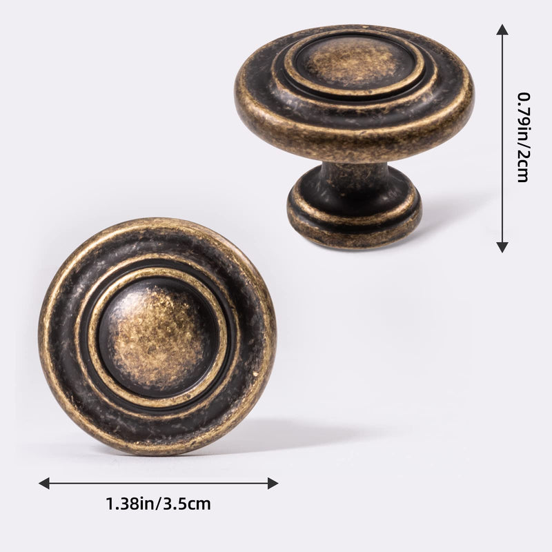 6 Pack Retro Vintage Brass Cabinet Knobs, Antique Drawer Kitchen Pulls, Single Hole Cabinet Hardware for Kitchen/Bedroom/Bathroom/Coffee Room, Zinc Alloy antique knob 6pcs