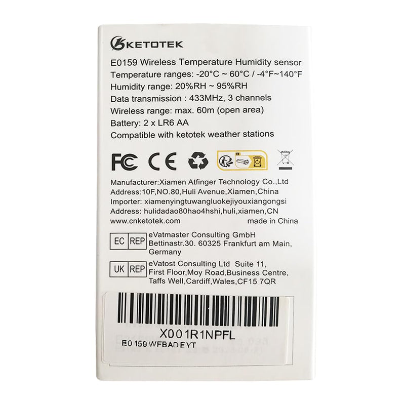 [Australia - AusPower] - KETOTEK Indoor Outdoor Sensor Wireless Remote Humidity Temperature Sensor 