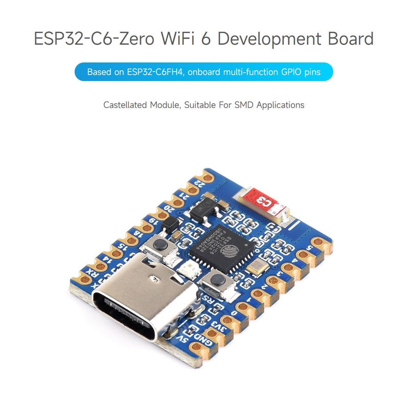 Waveshare ESP32-C6-Zero (2 PCS), ESP32-C6 Mini Development Board, Based on ESP32-C6FH8, Dual Processors, 160MHz Running Frequency, 2.4GHz WiFi 6 & BT5, ESP32 Development Board, Without Pin Header