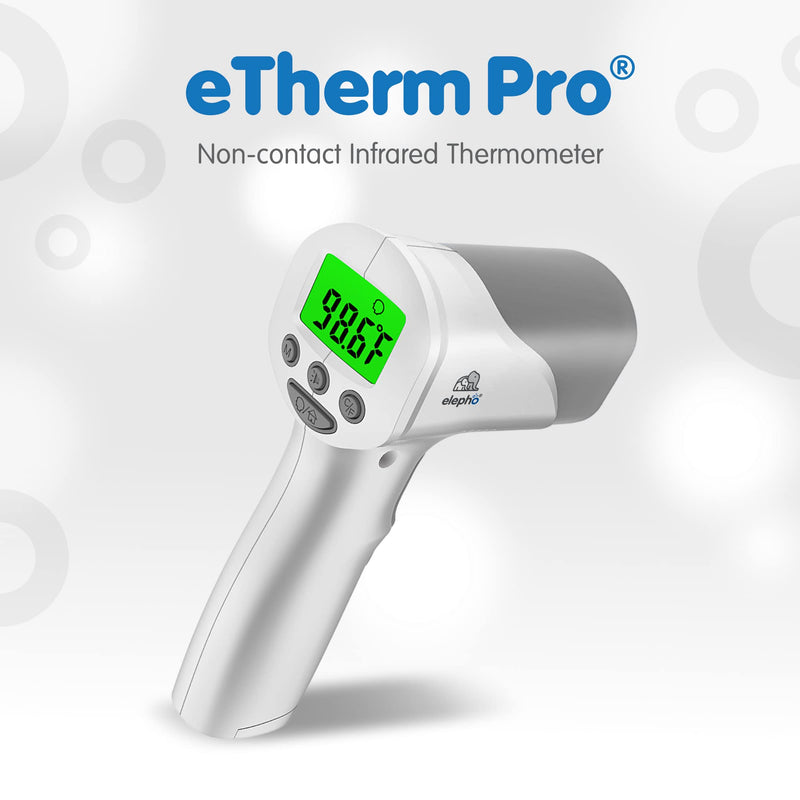 [Australia - AusPower] - Elepho eTherm Pro Medical Quality Non-Contact IR Forehead Thermometer for Family or Office Use. Instant Body, Object, or Liquid Readings. Large LCD Display. 32 Memory Readings 