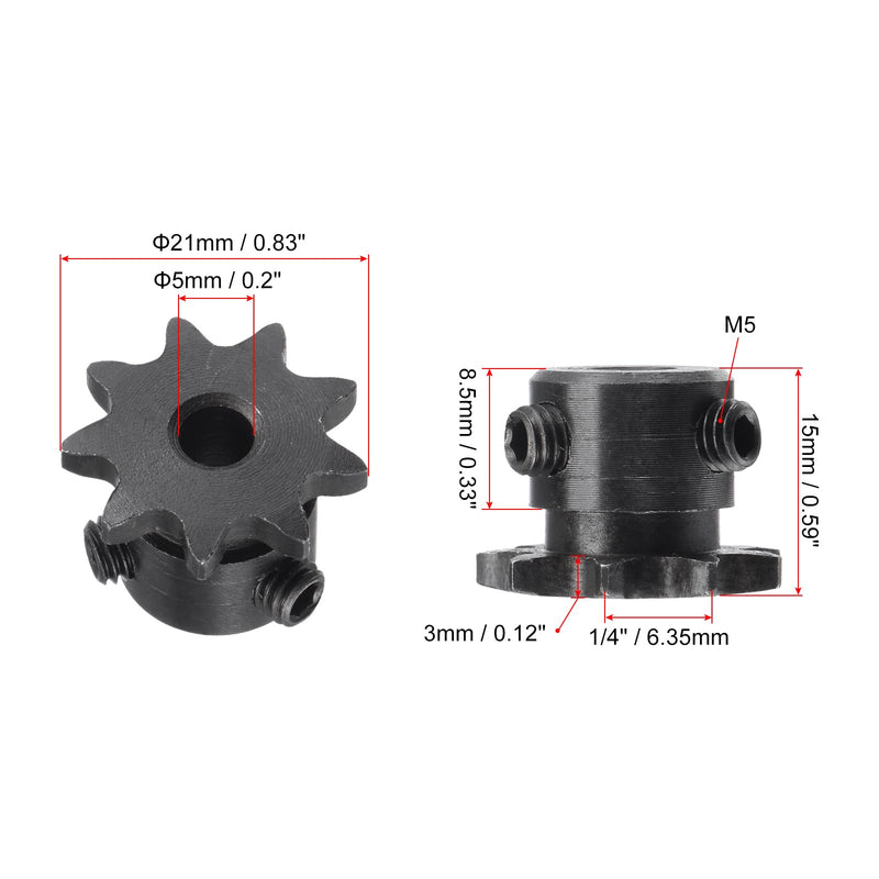 [Australia - AusPower] - uxcell #25 Chain Roller Sprocket, 5mm Bore 1/4" Pitch 9 Tooth Single Strand Chain Sprocket, C45 Carbon Steel 25 Roller Chain Sprocket with Set Screws for ISO 04C Chain, 2Pcs 21mmx5mm 