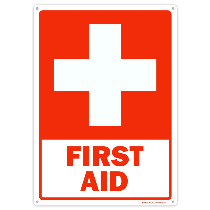 Brimar - 10 x 14" - First Aid Sign - .040″ Rust-Free Aluminum - Standard Size - Easy Installation 10x14" Red (Rust-Free)