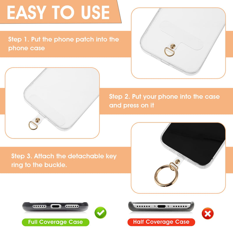 [Australia - AusPower] - 6Pcs Phone Lanyard Patch Pad with 6 Metal Spring Rings, Universal Phone Tether Tab Phone Strap Connector Multifunctional Mobile Phone Lanyard Patch for Most Cell Phones Cases(Gold) Gold 