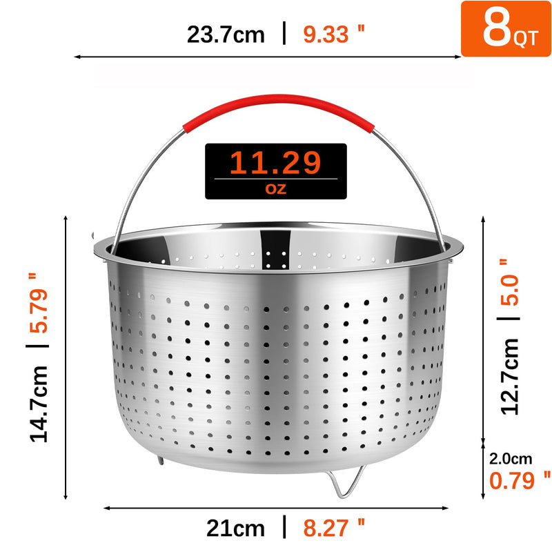 REDANT Mesh Strainer and Vegetable Steamer Basket for Pot, Instant Pot Accessories 8Qt, Stainless Steel Veggie Steamer for Cooking Broccoli, Eggs, Pasta, Quinoa - With 2 Silicone Gloves, 8 Quart 8 Qt - Steamer Basket