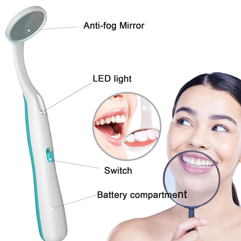 [Australia - AusPower] - 2 Pieces Dental Mirror with Light Anti Fog,Dentist Oral Care Tool,5.90 inches (15cm) Blue & Green Pack of 2 