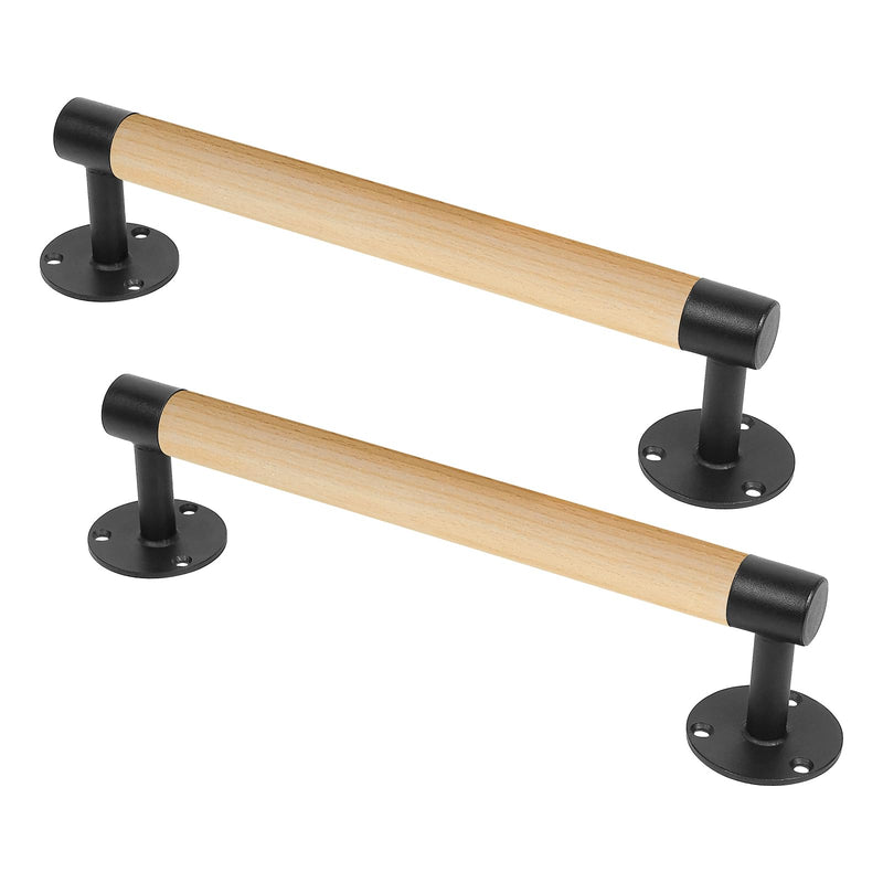 2 Pack 12 Inch Wooden Sliding Barn Door Pull Handles W/T Metal Brackets - Wood Grab Bars Gate Pulls for Shed Garage, Fence, Patio, Pantry, Closet Cabinet Furniture Door Pulls 12 INCH- 2 PACK