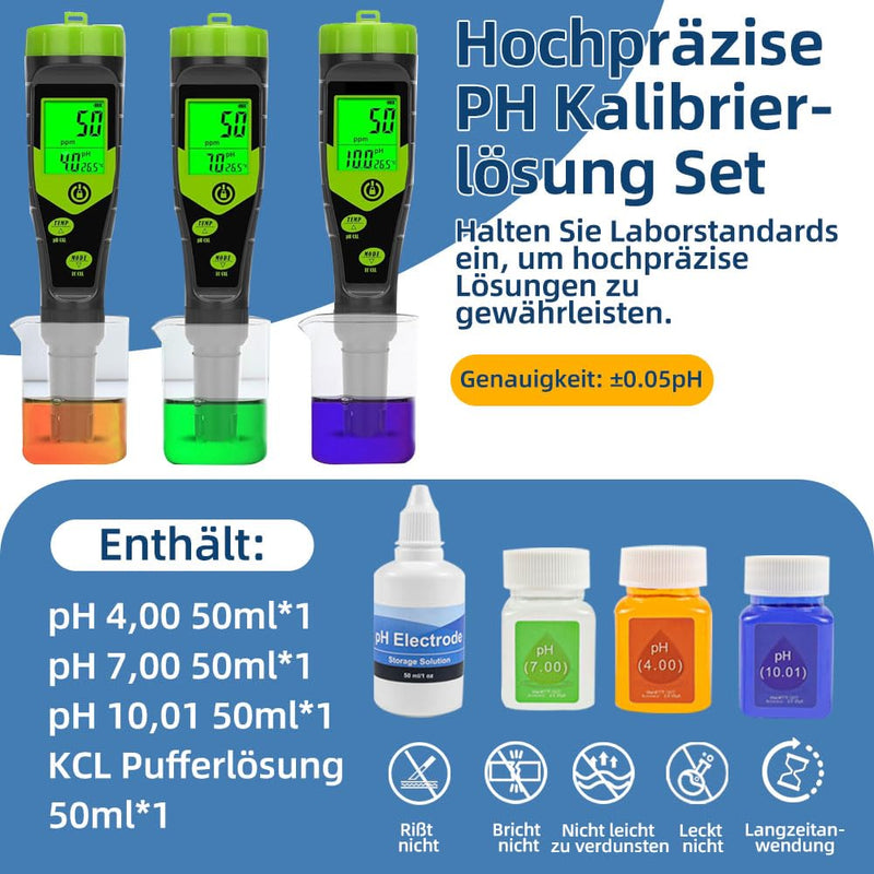 PH Calibration Solution Set (4.00, 7.00 and 10.01) with KCL Buffer Solution, 3 Bottles 50 ml PH Calibration Buffer Solution and 1 Bottle 50 ml KCL PH Probe Solution for PH Meter