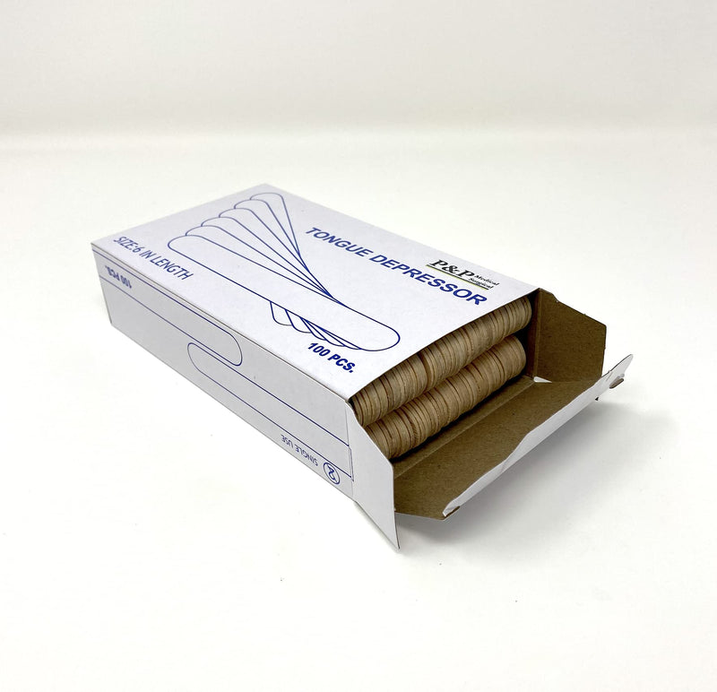 [Australia - AusPower] - Tongue Depressors Non Sterile Non Splinter Chemical Free Wooden 6 inch High Grade Natural Birch by P&P MEDICAL SURGICAL Box of 100 