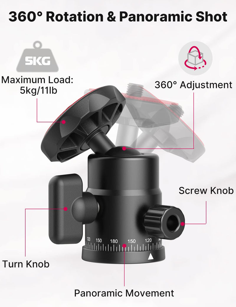 [Australia - AusPower] - Mini Ball Head, ULANZI H28 Panoramic Tripod Head + Dual Hot Shoe Mount DSLR Camera Mount Adapter Photograph Attachment Accessories for Gopro Cam Camcorder Smartphone Light Microphone Loading 5.5lb 