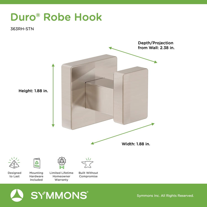 Symmons 363RH-STN Duro Wall-Mounted Robe Hook in Satin Nickel