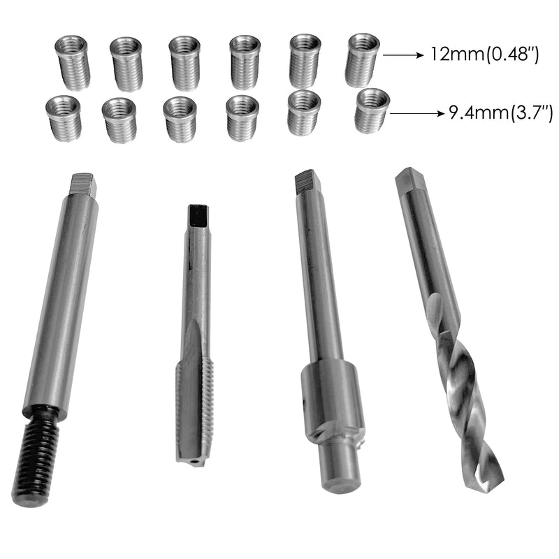 M6*1.00 Two Sizes Thread Repair kit (Including 6 Inserts 12mm Length,6 Stainless Steel Inserts 9.4mm Length)