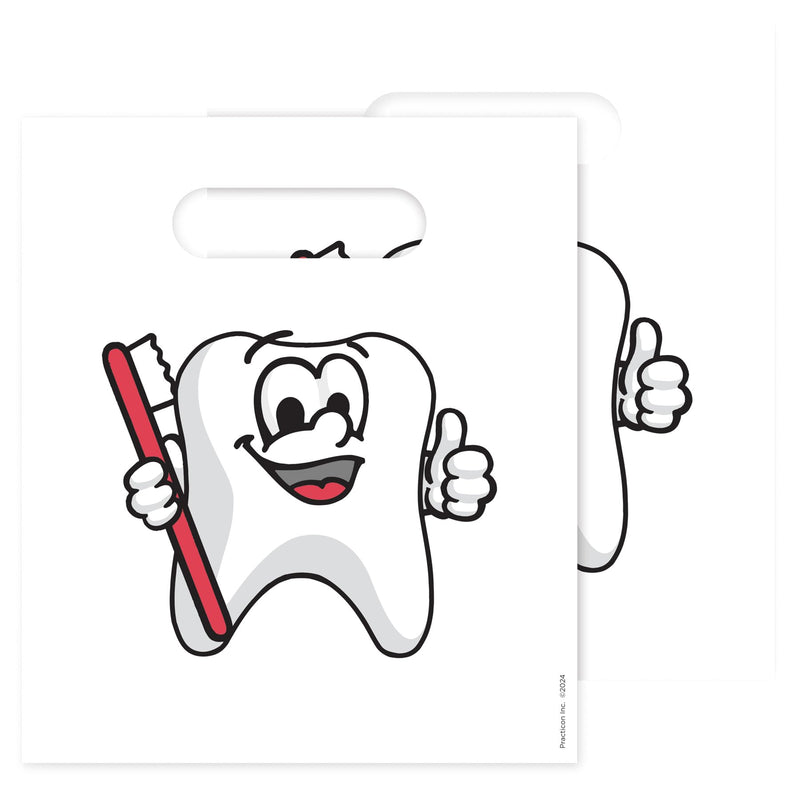 [Australia - AusPower] - Practicon Tootie Tooth 7-3/4" x 9" Dental Giveaway Bag, Dental Hygiene Patient Care Goodie Bag, Dentist Office Plastic Gift Bags, 100 Pack 