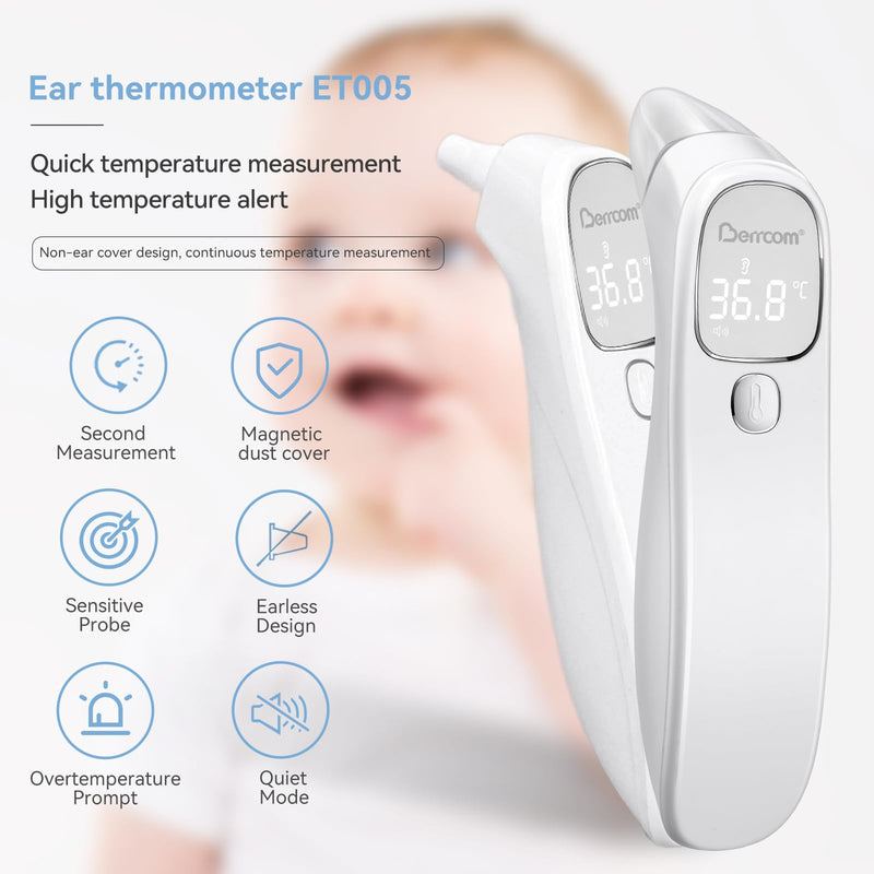 [Australia - AusPower] - Value Bundle with Berrcom Digital Thermometer DT008 and Berrcom Forehead and Ear Thermometer for Adults and Kids ET005 