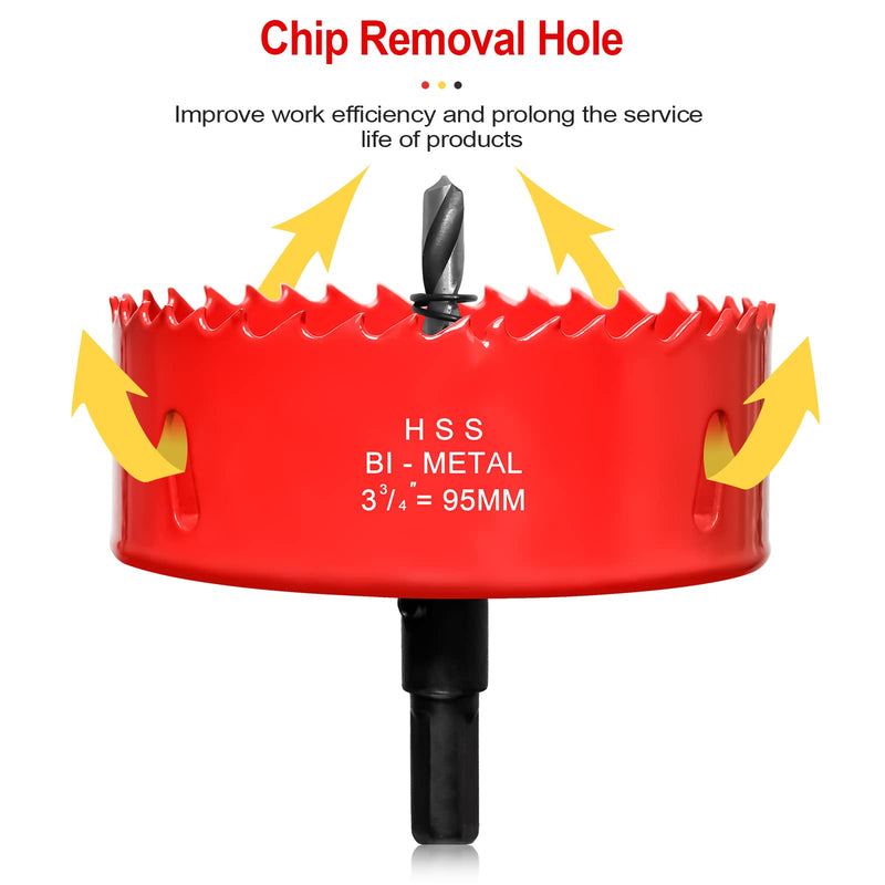 [Australia - AusPower] - Hole Saw 3 3/4” (95mm) for Wood and Plastic, HSS Bi-Metal Hole Cutter Core Drill Bit for Drywall, PVC Boards, Fiberglass and Vent Pipes Red 3-3/4"(95mm) 