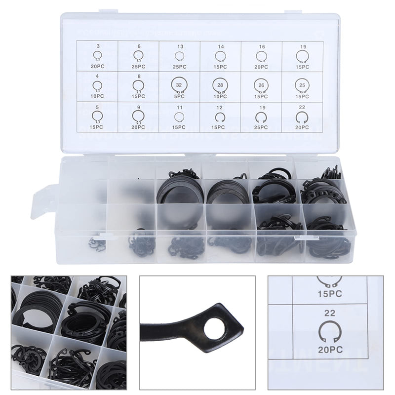 [Australia - AusPower] - CHICIRIS 300Pcs 2-32mm E Clip Snap Circlip Set, Metal Retaining Rings Kit with Case, Suitable for Bearing Retention, Gears, Pulleys 