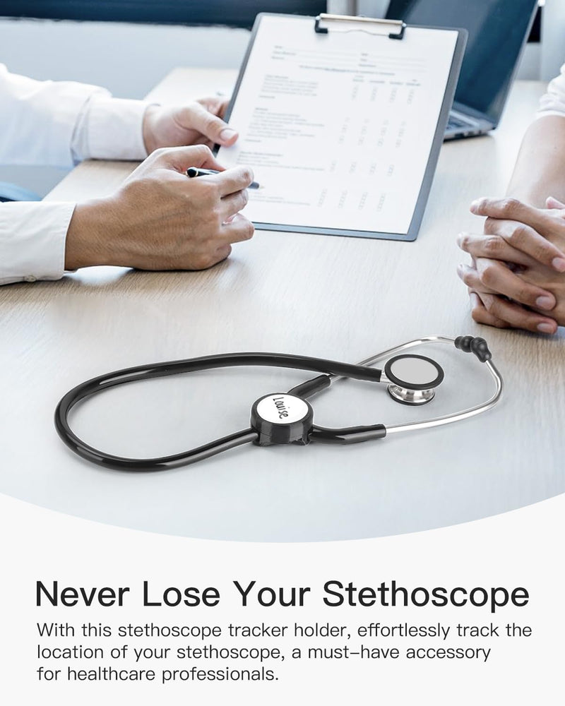 [Australia - AusPower] - Stethoscope Tracker Holder for 3M Littmann Classic III & 3M Littmann Classic II S.E. Stethoscope - Compatible with AirTag - Stethoscope Safety Tracker Case with 4 Name Stickers, Black 