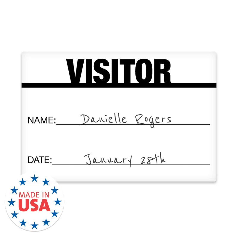 Black On White Visitor Pass / 500 Classic ID Labels/Safety Identification Badge Stickers / 2" x 3" Business Guest Pass Labels/Made in The USA