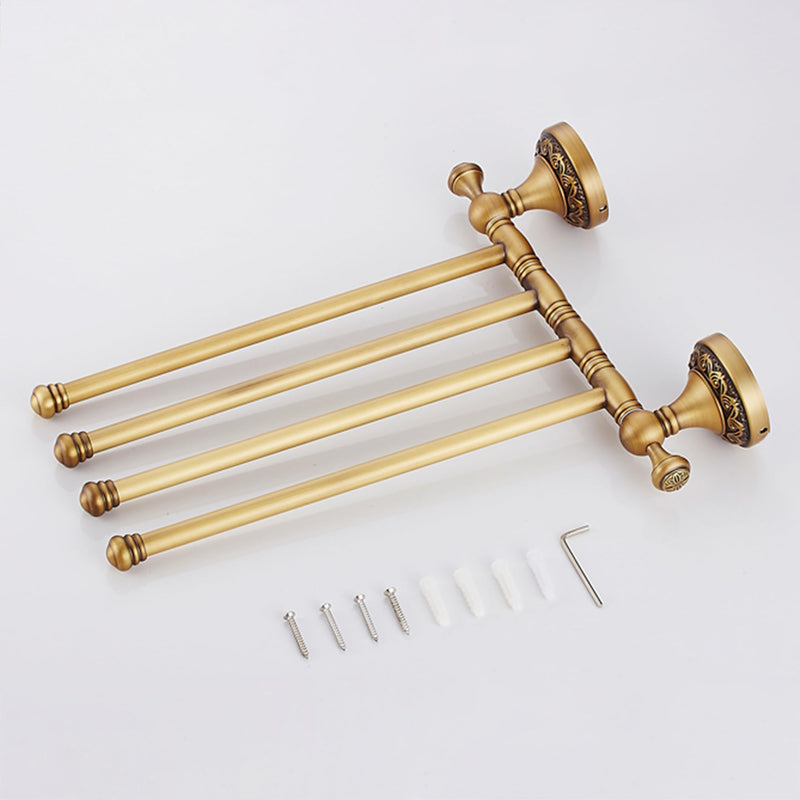 Swivel Towel Rack for Bathroom, Antique Bronze Folding 4 Arms Hand Towel Bars Towel Hanger for Laundry, Wall Mount Storage Space Saving,Pattern Carving Design