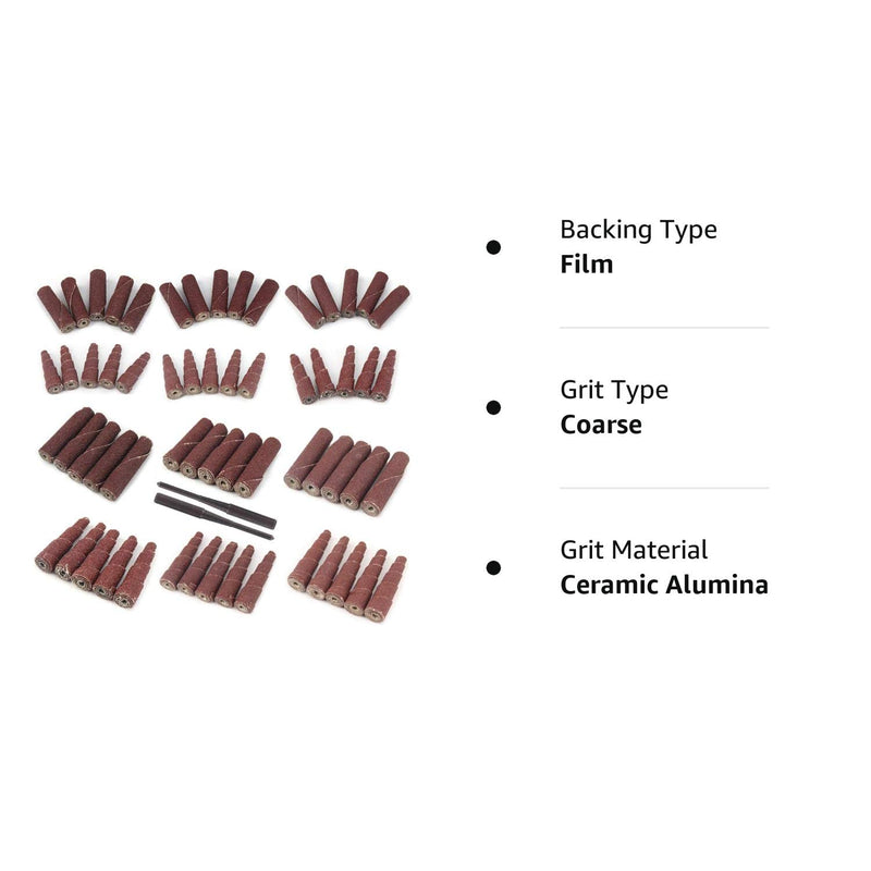 [Australia - AusPower] - 62Pcs Mini Sanding Cone Engine Porting Assortment Kit Cone Cylinder Shaped Abrasive Sanding Set Sleeve Sandpaper Roll with 1/4inch Shank 