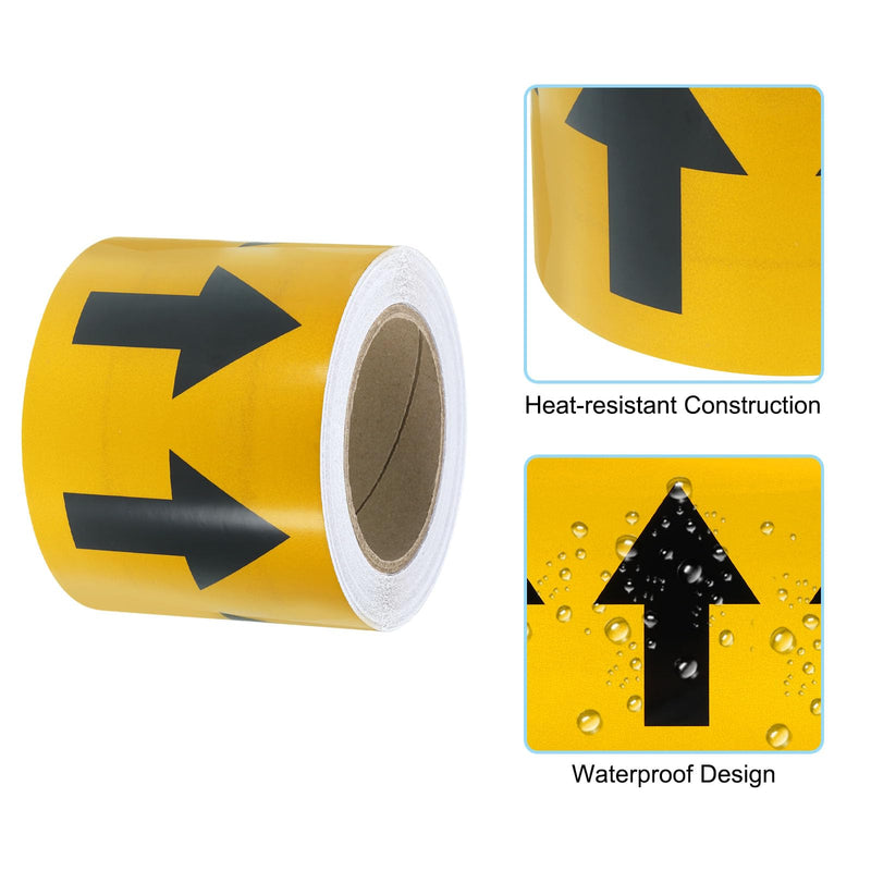 PATIKIL Directional Flow Arrow Tape 4" x65', Adhesive Pipe Identification Marking Stickers for Pipe Flow Labeling, Black on Yellow 4"x65'