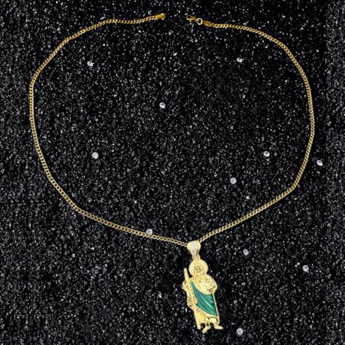 Gold Color Saint. Jude Pendant Necklace Adjustable Length Neckchain Religious Choker Unisex Jewelry for Men and Women