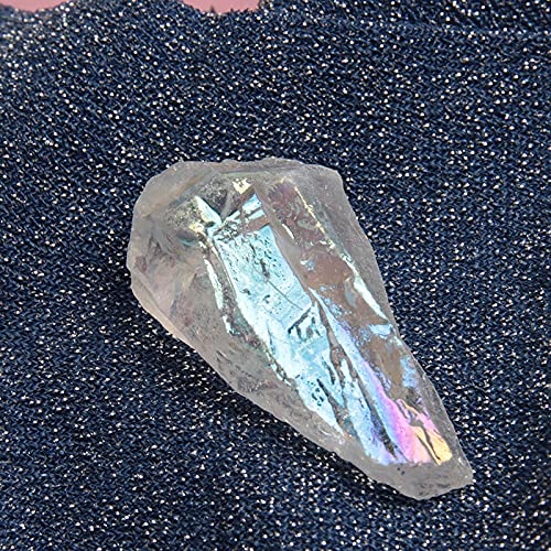 Acxico 5 Pcs Titanium Rainbow Aura Lemurian Quartz White Crystal Point Healing