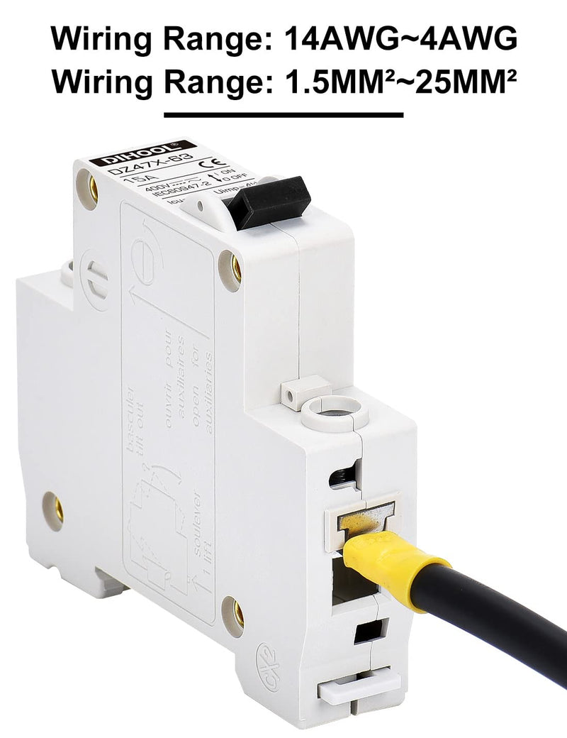 [Australia - AusPower] - DIHOOL AC/DC Miniature Circuit Breakers, 2 Pack, Single Pole 15 Amp, 12V 24V 48V 400V, Non Polarized, Solar Disconnect Switch, DIN Rail Mount, RV Battery Isolator, PV Array MCB, Thermal Magnetic Trip 15a 