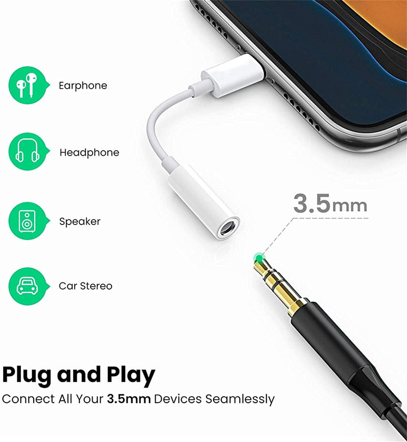 [Australia - AusPower] - 3 Pack Lightning to 3.5 mm Headphone Jack Adapter, 【Apple MFi Certified】 iPhone 3.5mm Heapdhones Jack Aux Audio Adapter Dongle for iPhone 14 13 12 11 Pro Max XS XR X 8 7 6, Support iOS 16 and More 3 Pack White 