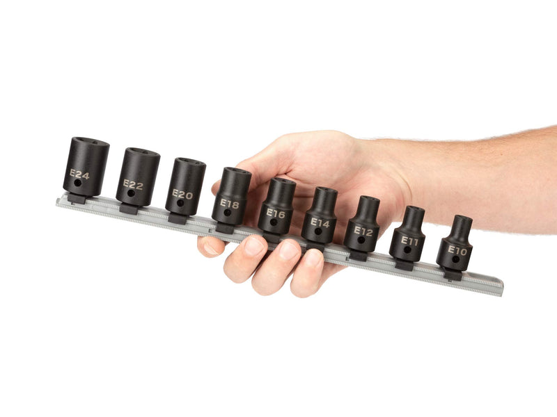TEKTON 1/2 Inch Drive Shallow External Star Impact Socket Set | SID92100 E10-E24 9-Piece Set