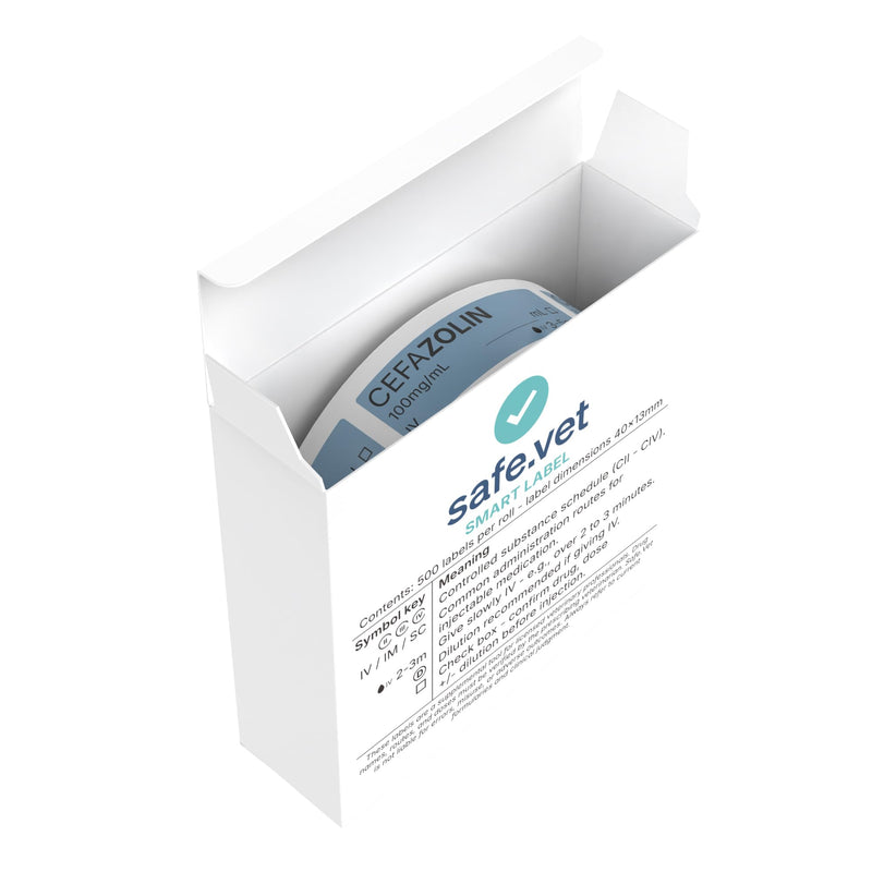 Veterinary Smart Syringe Labels for Surgery and Emergency – Clinical-Grade Color-Coded Roll of 500 | Vet Labels for Medication Safety in Vet Clinics, Hospitals & ICU (Cefazolin) Cefazolin