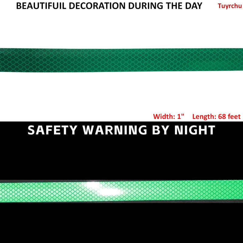 Non Fading Reflective Tape Green 1 inch Wide, Outdoor Waterproof High Visibility Safety Warning Reflector Sticker Strips (68 feet) 1"X68ft PET Material--Green