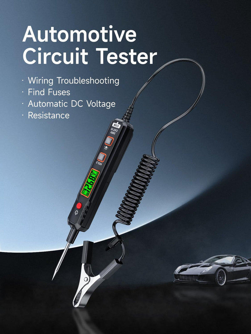 [Australia - AusPower] - B1 Voltage Tester, Circuit Tester with Range DC 0.8V-100V, Continuity Testing, Electrical Tester with Flashlight, Buzzer Alarm for Car Battery Polarity Continuity Fuses 