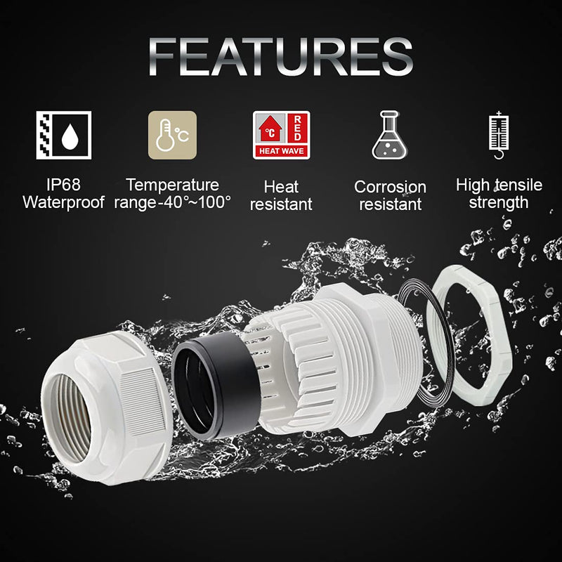 [Australia - AusPower] - LeMotech 5 Pack NPT 1/2" Cable Glands Waterproof Adjustable 6-12mm Cable Connectors Grey Nylon Joints with Gaskets 1/2inch 5-pack 