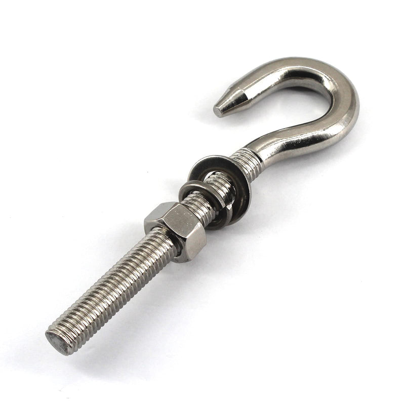 [Australia - AusPower] - 16Pcs M5 Stainless Steel Eye Bolt with Nut and Washers Long Shank Threaded Rod Round Hook Eyelet Bolt Screw 
