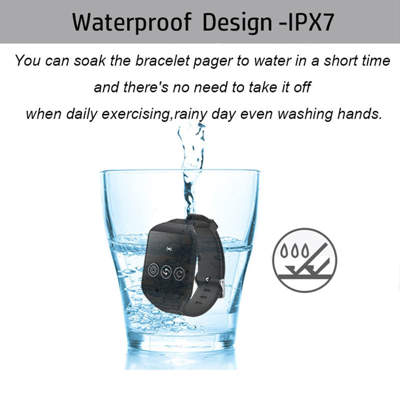 Restaurant Pager System, Wrist Pager with 4 Channels, IPX7 Waterproof, Rechargeable Battery, 433.92MHz Frequency, Multipurpose Alert Device
