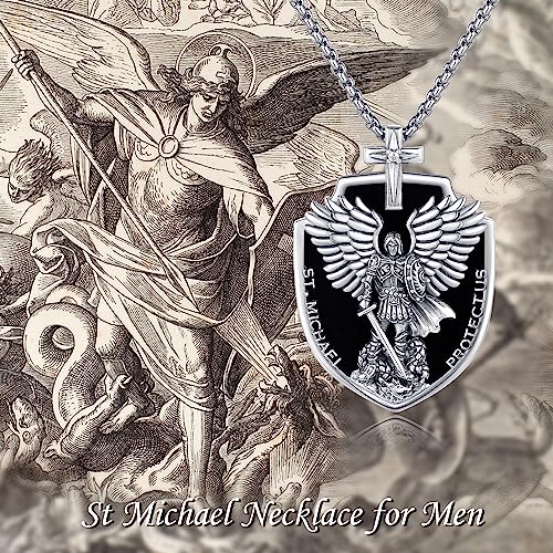 Sterling Silver Four Way Cross/Saint Christopher/Memento Mori Necklace for Men - Religious Jewelry Gift St Michael 3