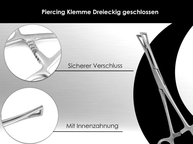 InstrumentsNrw Piercing Clamp Closed Piercing Pliers with Inner Teeth | Classic piercing clamp with internally toothed and closed pliers triangle, stainless steel, 16 cm, color: silver