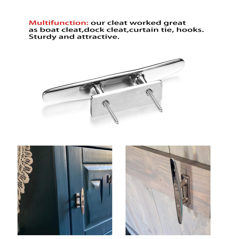 Stainless Steel Boat Cleats 4"/5"/6", Marine Dock Cleats, Heavy Duty 316 Stainless Steel, Mirror Polished, Curtain Tie, Hook, Include Installation Screws 6 inch（2 Pieces）