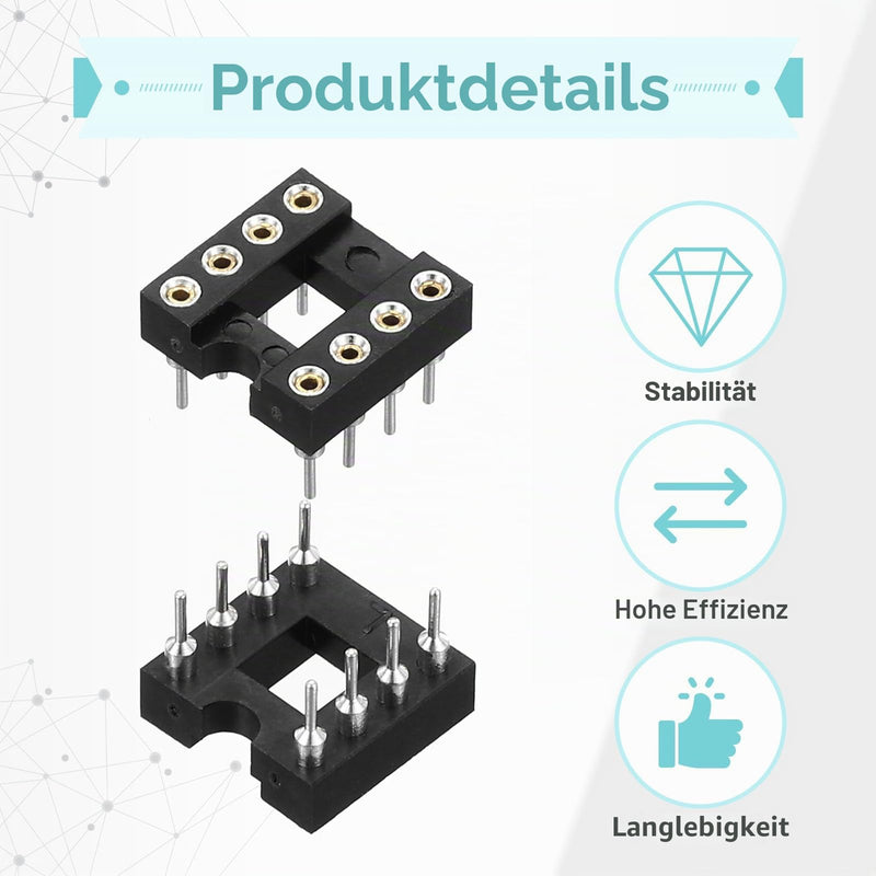 QUARKZMAN Pack of 30 DIP IC Sockets, 8-Pin Dip IC Sockets, 2.54 mm Pitch Socket Adapter, Solder Connector for Breadboard Project, PCB Board Design, Black 8 pin
