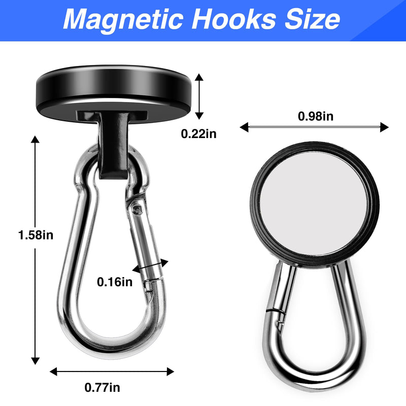 [Australia - AusPower] - LOVIMAG Strong Magnetic Hooks, 70LBS Magnetic Hooks Heavy Duty Strong Neodymium Magnets with Carabiner Hook, Magnet Hooks with Swivel for Kitchen, Hanging, Cruise, Grill, Refrigerator - 12 Pack Black 70lbs-12p 