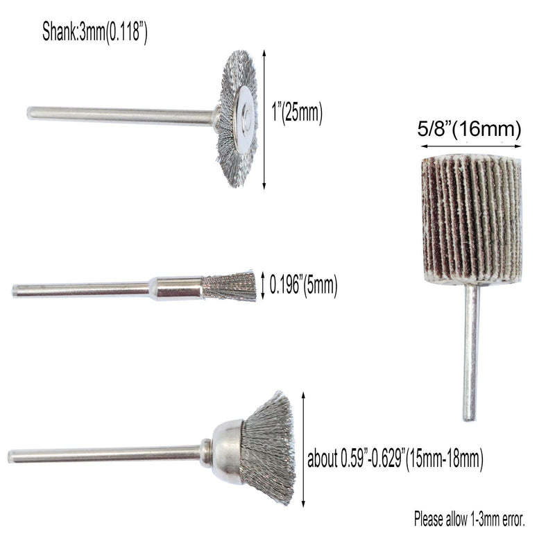 [Australia - AusPower] - 69Pcs Abrasive Wheel Buffing Polishing Wheel Wire Brushes Set for Rotary Tool Accessories,Shank 3mm Mini Brush Polishing Kit,for Power-Operated Grinders 
