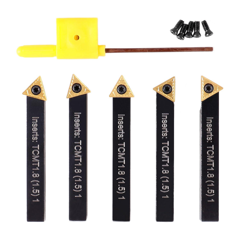 [Australia - AusPower] - Accusize Industrial Tools 1/4'' by 2'' Oal 5 Pc Indexable Turning Tool Set with Tcmt1.8(1.5) Carbide Inserts, 2380-5022 1/4 in 